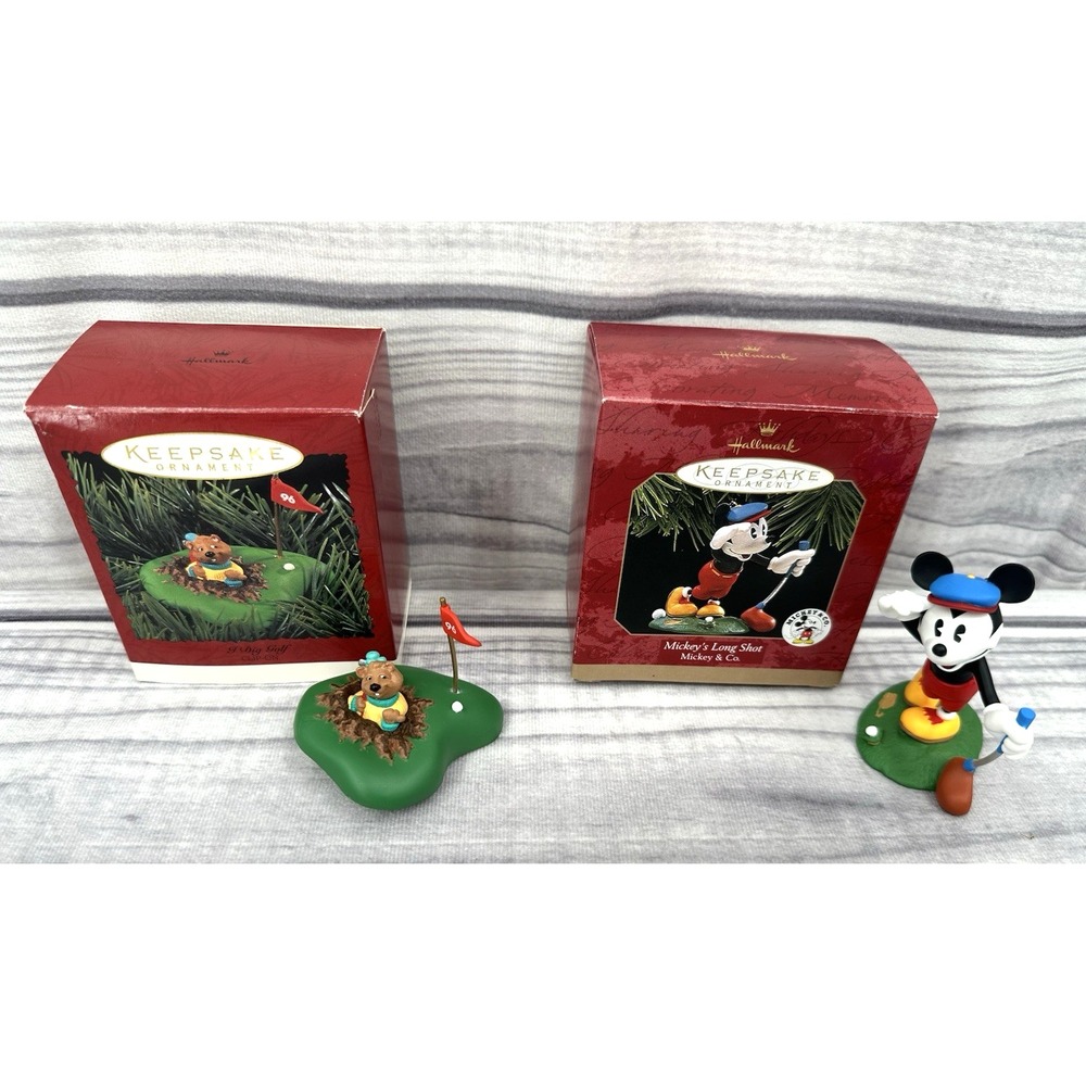 HALLMARK KEEPSAKE ORNAMENTS MICKEYS LONG SHOT 1997 I DIG GOLF CLIP ON 1996